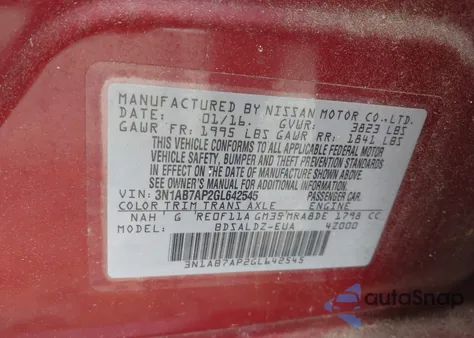 2016 Nissan Sentra S/Sv/Sr/Sl from USA, damaged, VIN 3N1AB7AP2GL642545